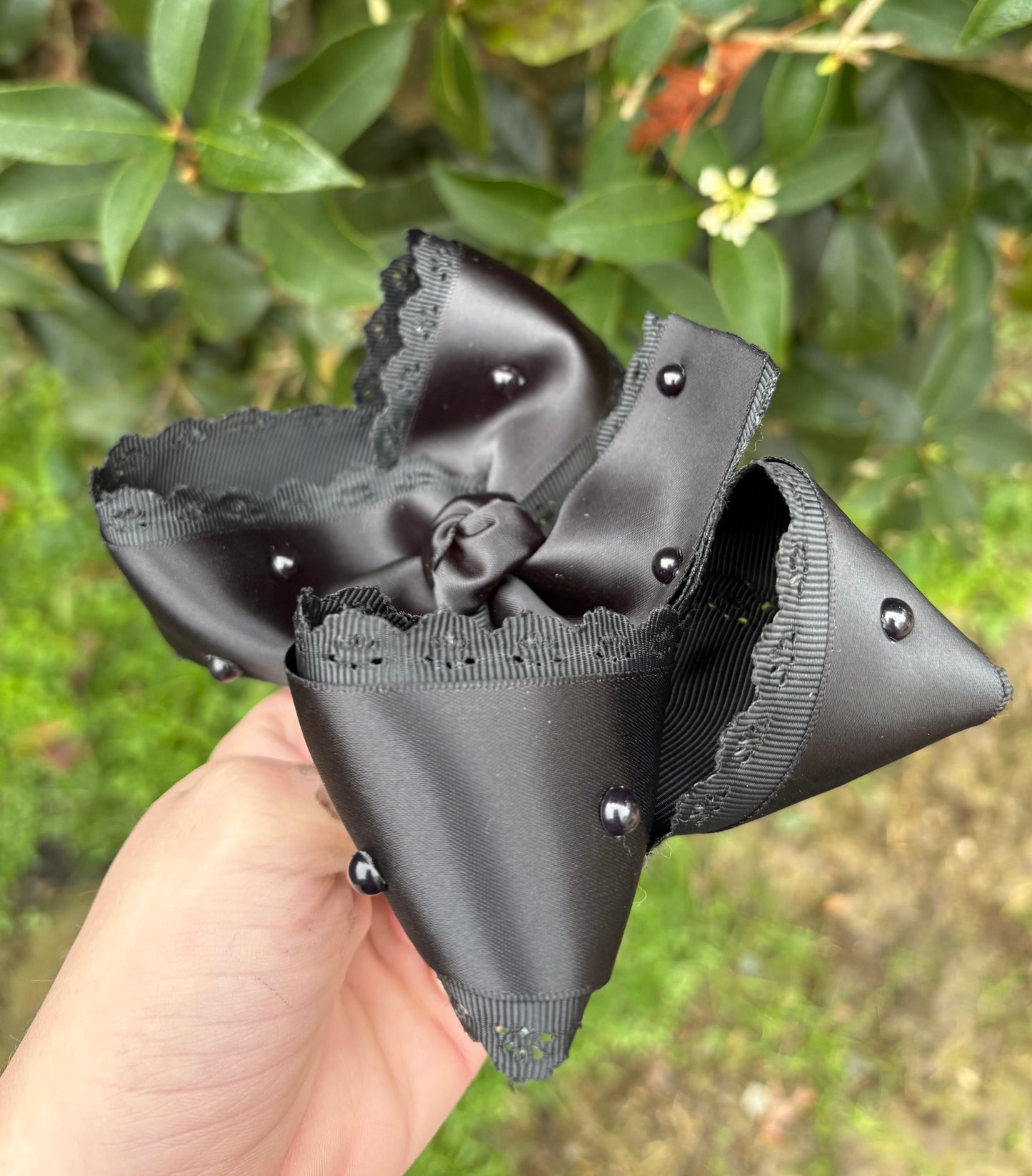 Black Satin Pearl Bow