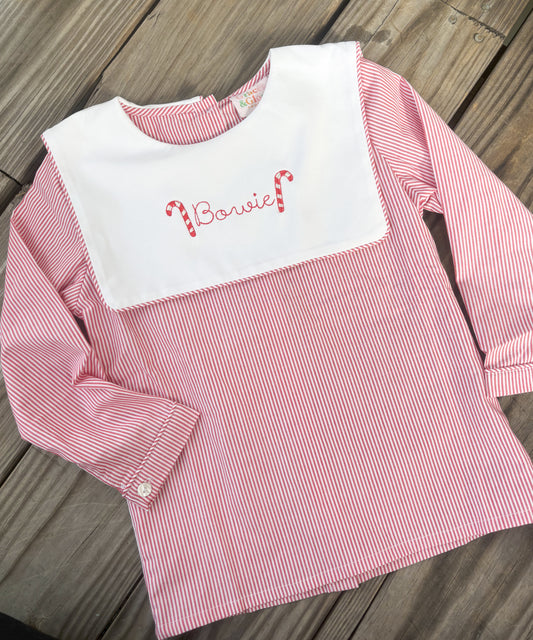 Candy Cane Embroidered Boys Shirt