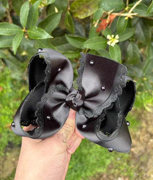 Black Satin Pearl Bow