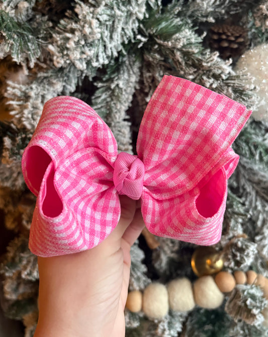 Pink Gingham Sparkle Bow